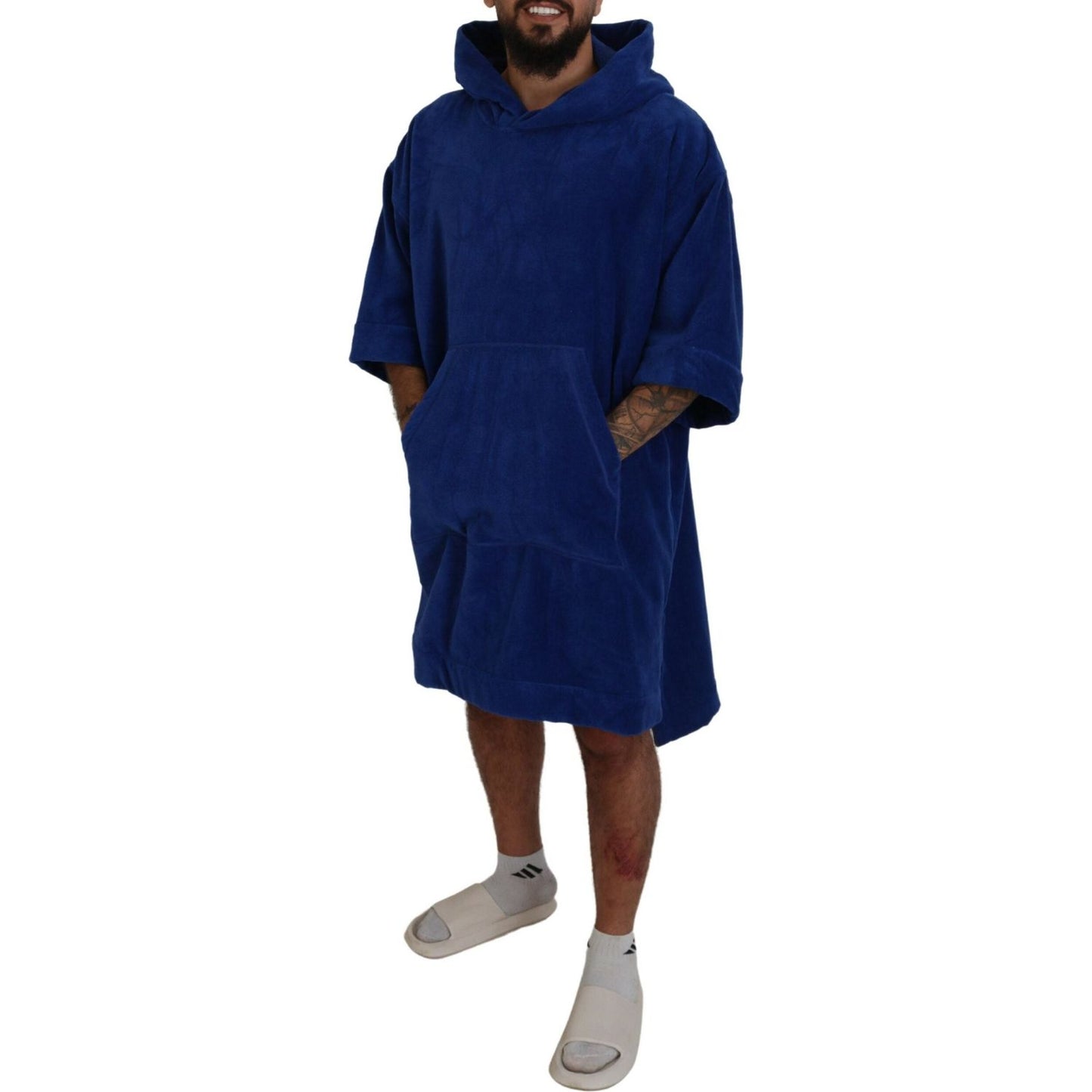 Dsquared² Blue Poncho Men Hooded Beachwear Changing Robe Dsquared²