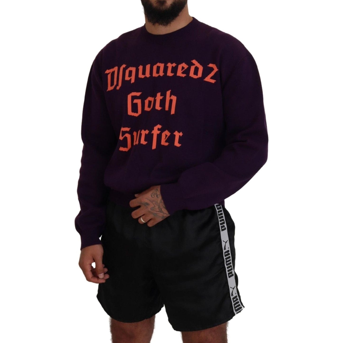 Dsquared² Purple Cotton Printed Men Pullover Sweater Dsquared²