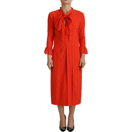 Dsquared² Red Polyester Long Sleeves Pleated Midi Dress Dsquared²