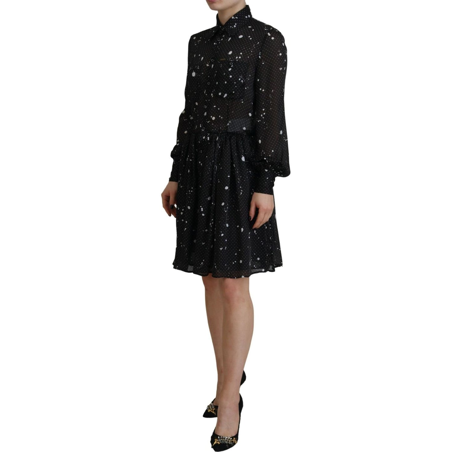 Dsquared² Black Polka Dot Long Sleeves Button Down Dress Dsquared²