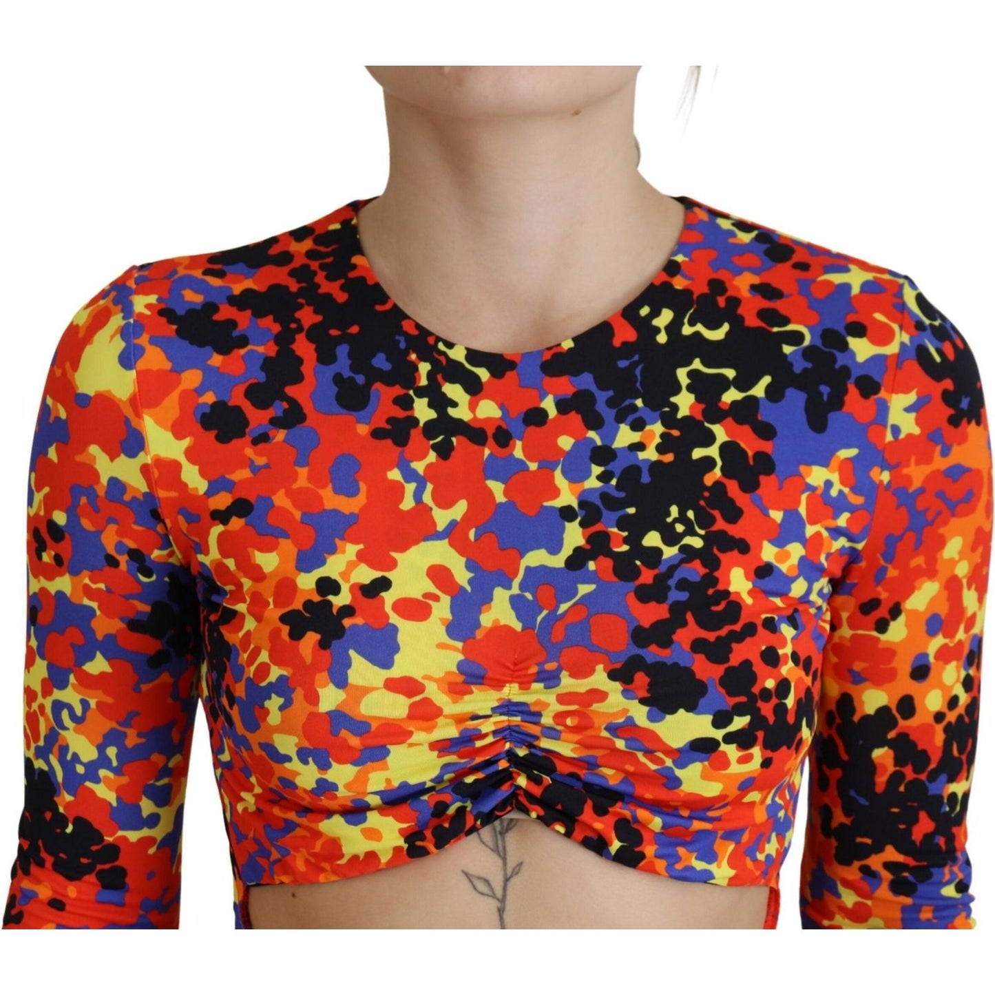 Dsquared² Multicolor Batik Open Belly Long Sleeves Dress Dsquared²