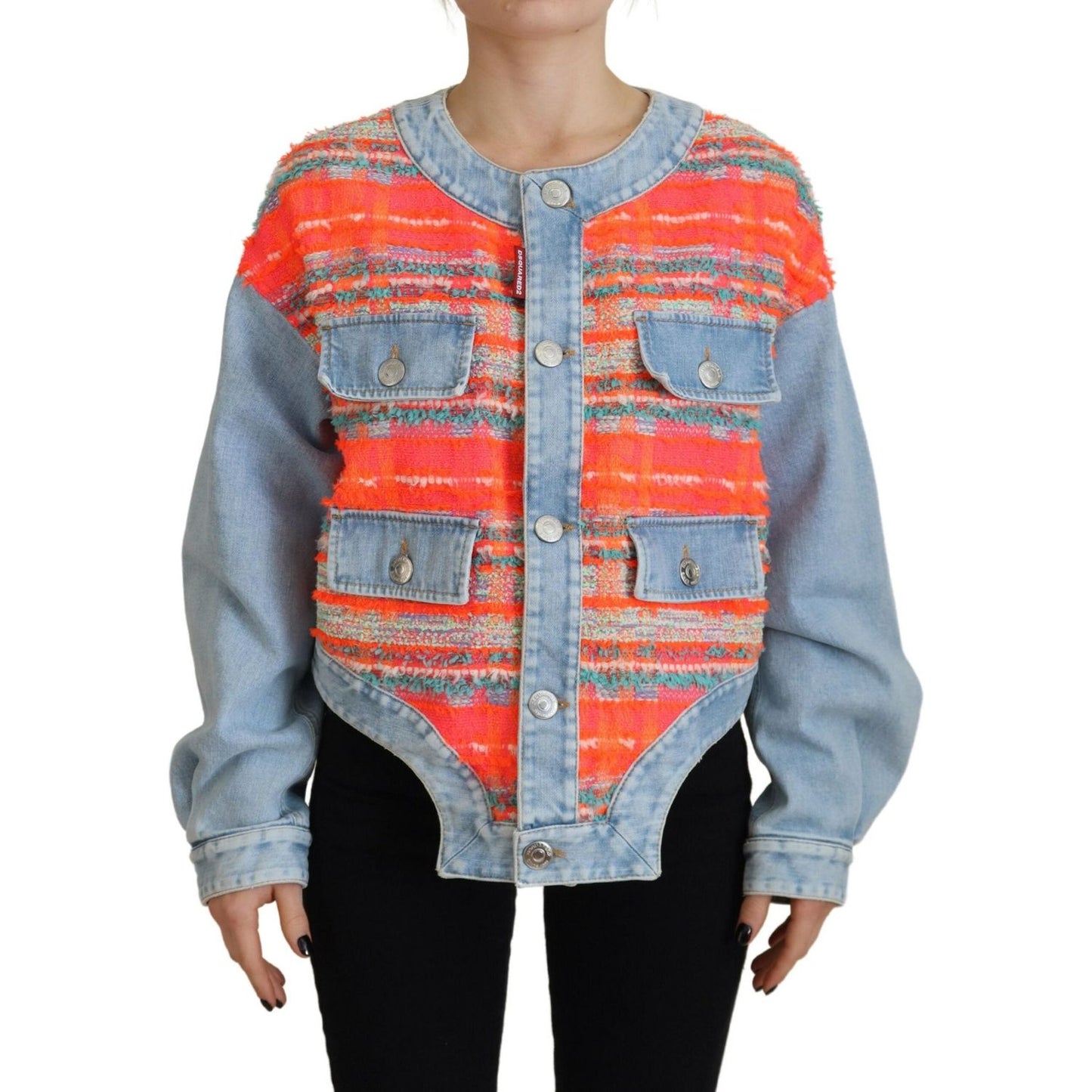 Dsquared² Orange Blue Panelled Button Front Denim Jacket Dsquared²