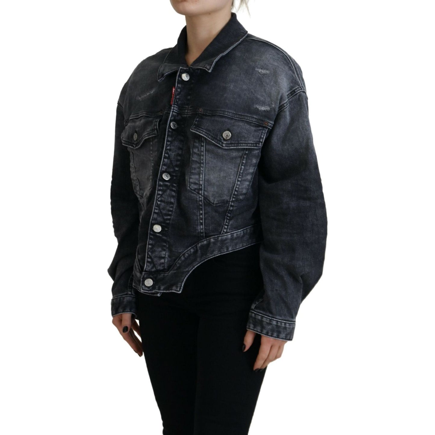 Dsquared² Gray Washed Cotton Cropped Denim Jacket Dsquared²