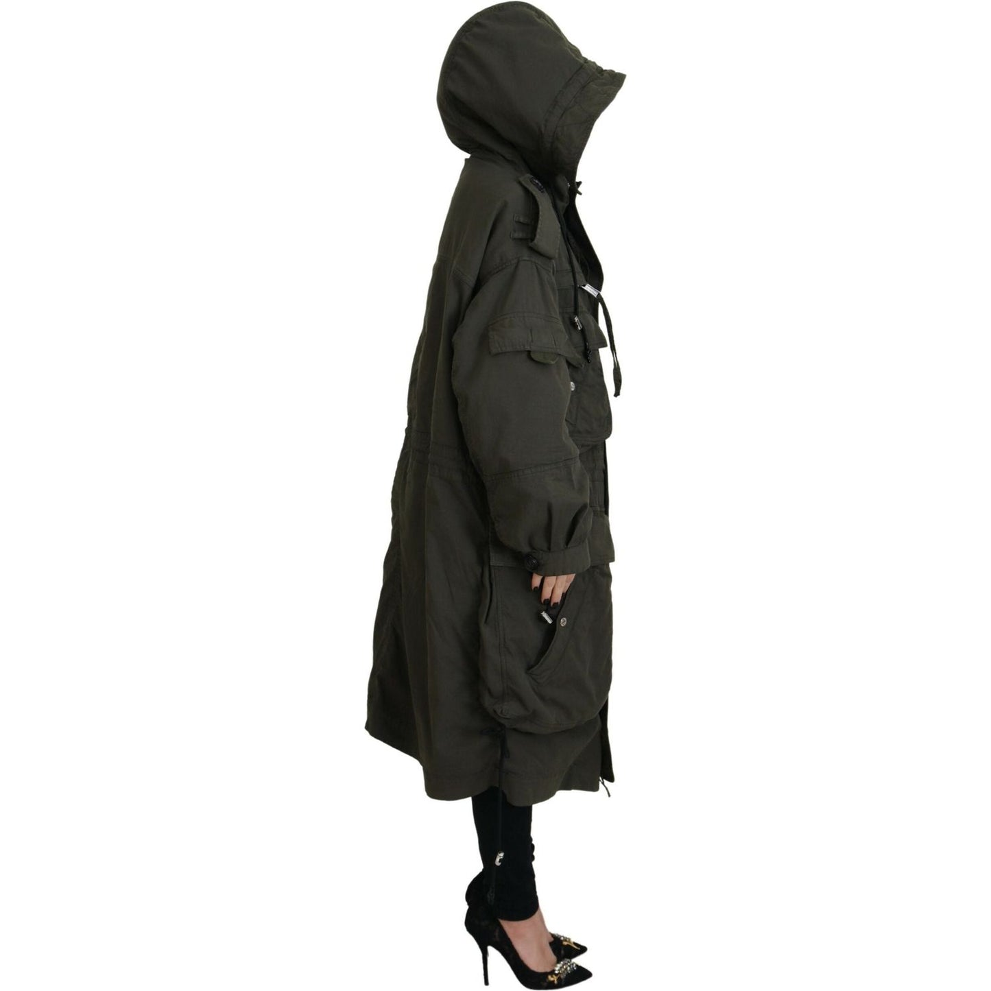 Dsquared² Green Hooded Full Zip Long Parka Coat Jacket Dsquared²