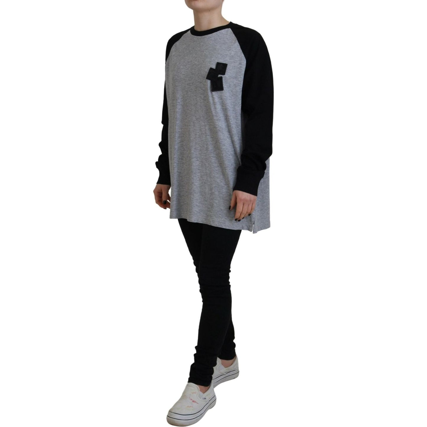 Dsquared² Black Gray Cotton Raglan Long Sleeves Casual Top Dsquared²