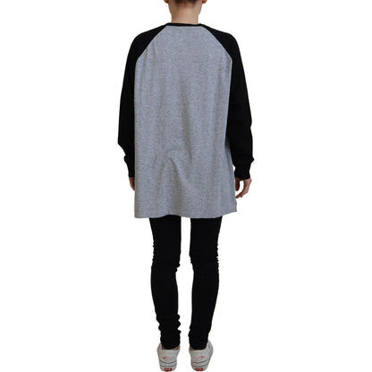 Dsquared² Black Gray Cotton Raglan Long Sleeves Casual Top