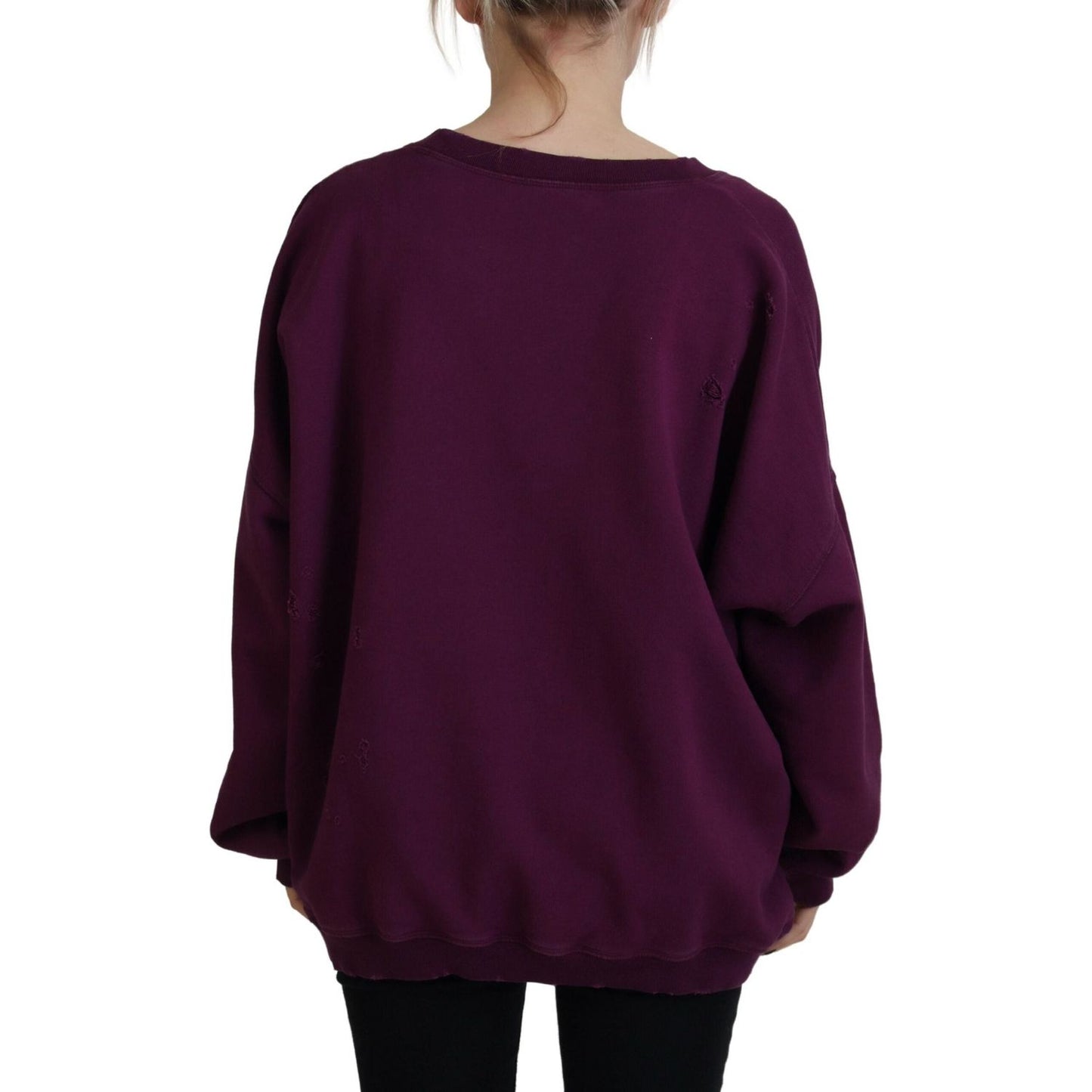 Dsquared² Purple Cotton Distressed Printed Long Sleeve Sweater Dsquared²