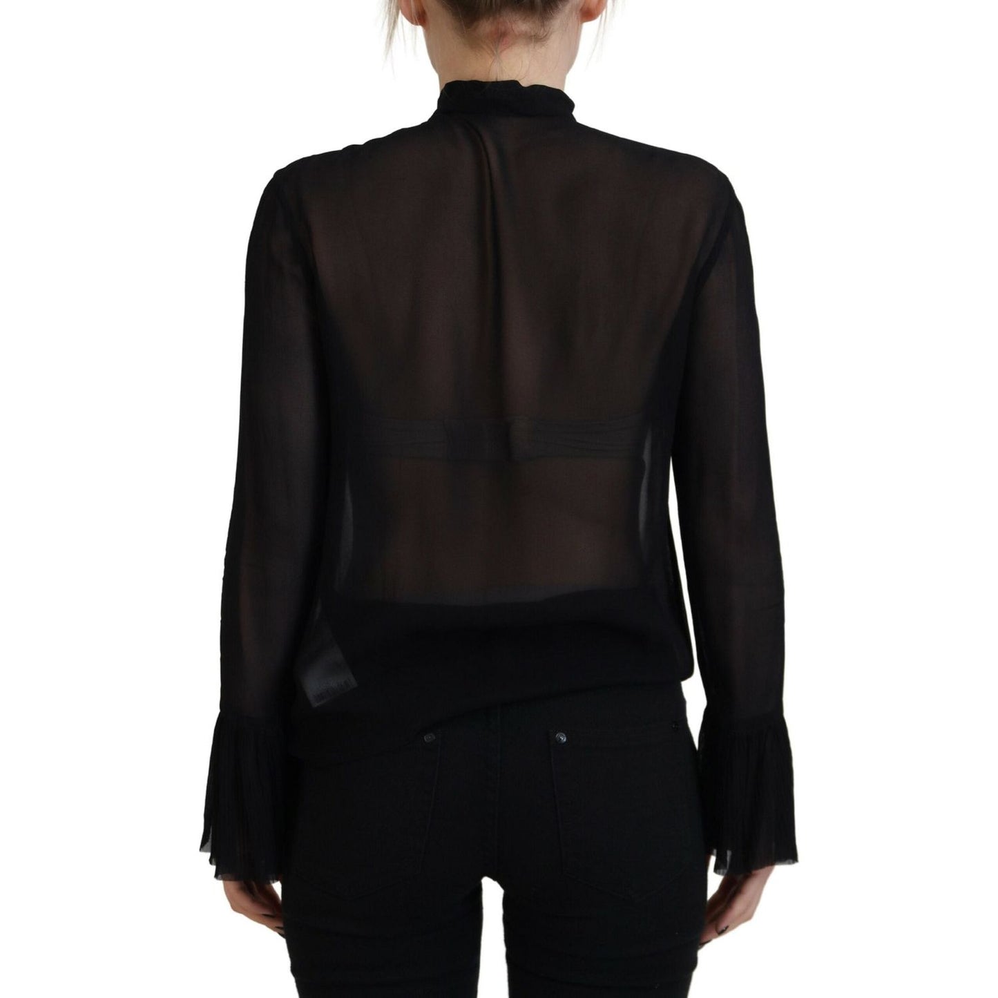 Dsquared² Black Viscose Long Sleeves See Through Blouse Top Dsquared²