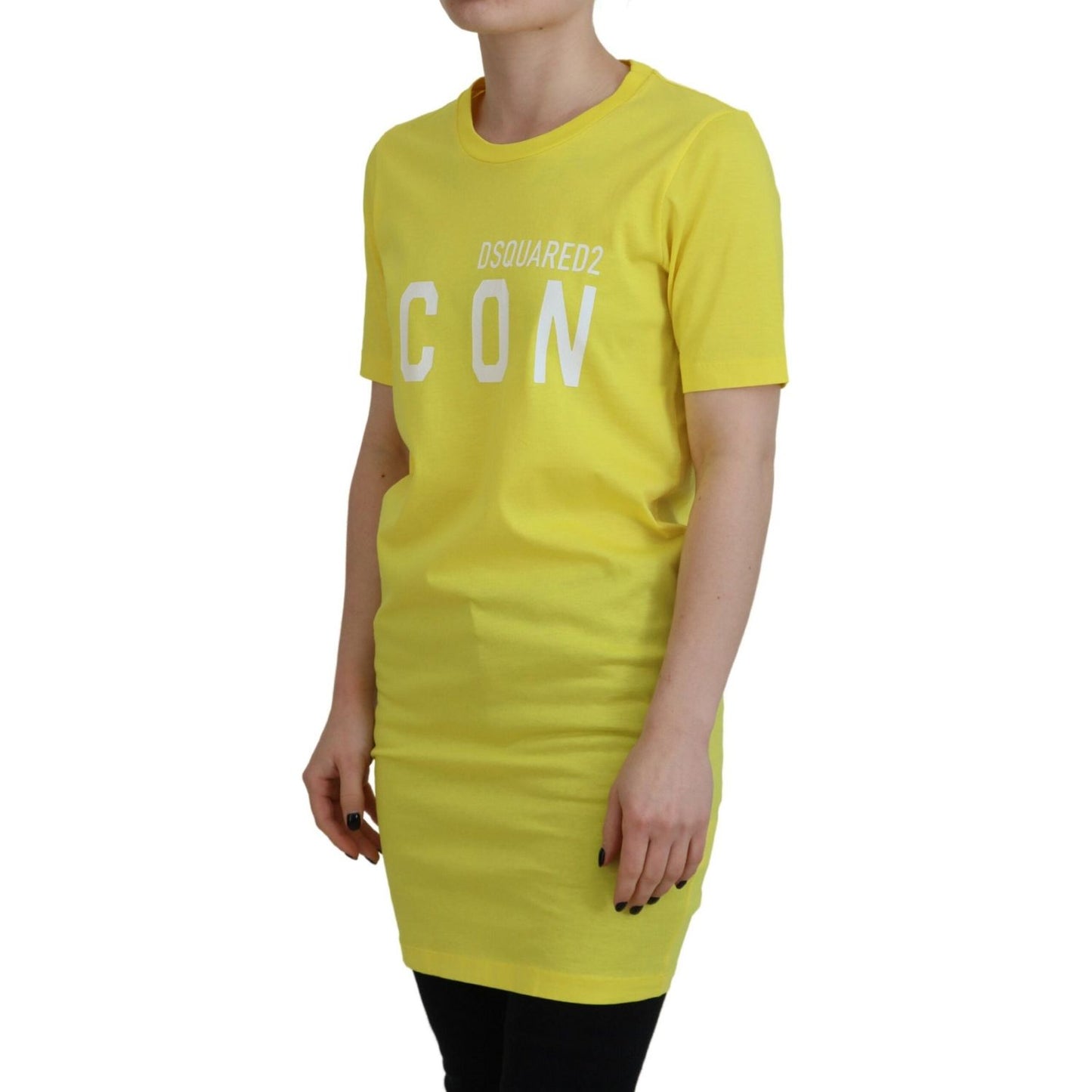 Dsquared² Yellow CottonShiny Icon Renny Dress Crewneck T-shirt Dsquared²