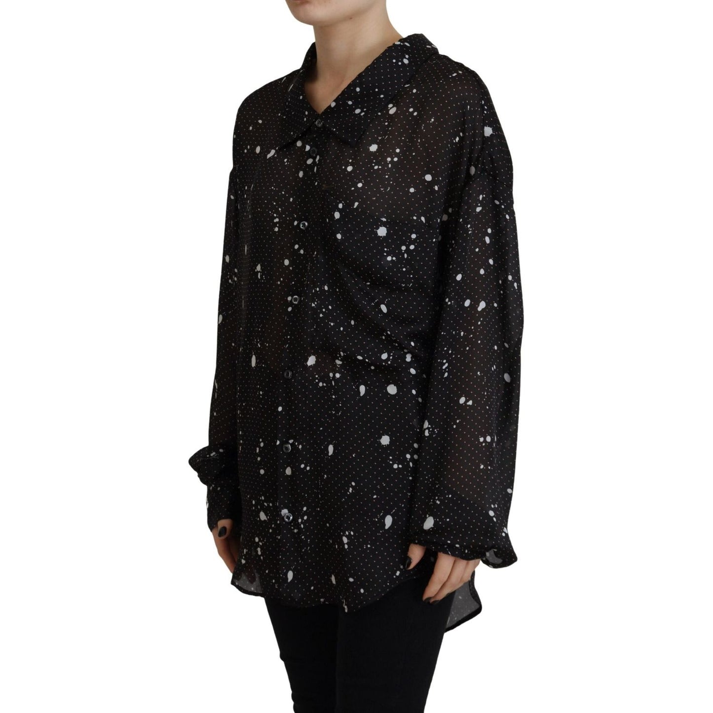 Dsquared² Black Polka Dots Collared Button Down Blouse Top Dsquared²