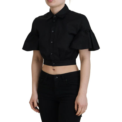 Dsquared² Black Collared Button Down Short Sleeve Cropped Top