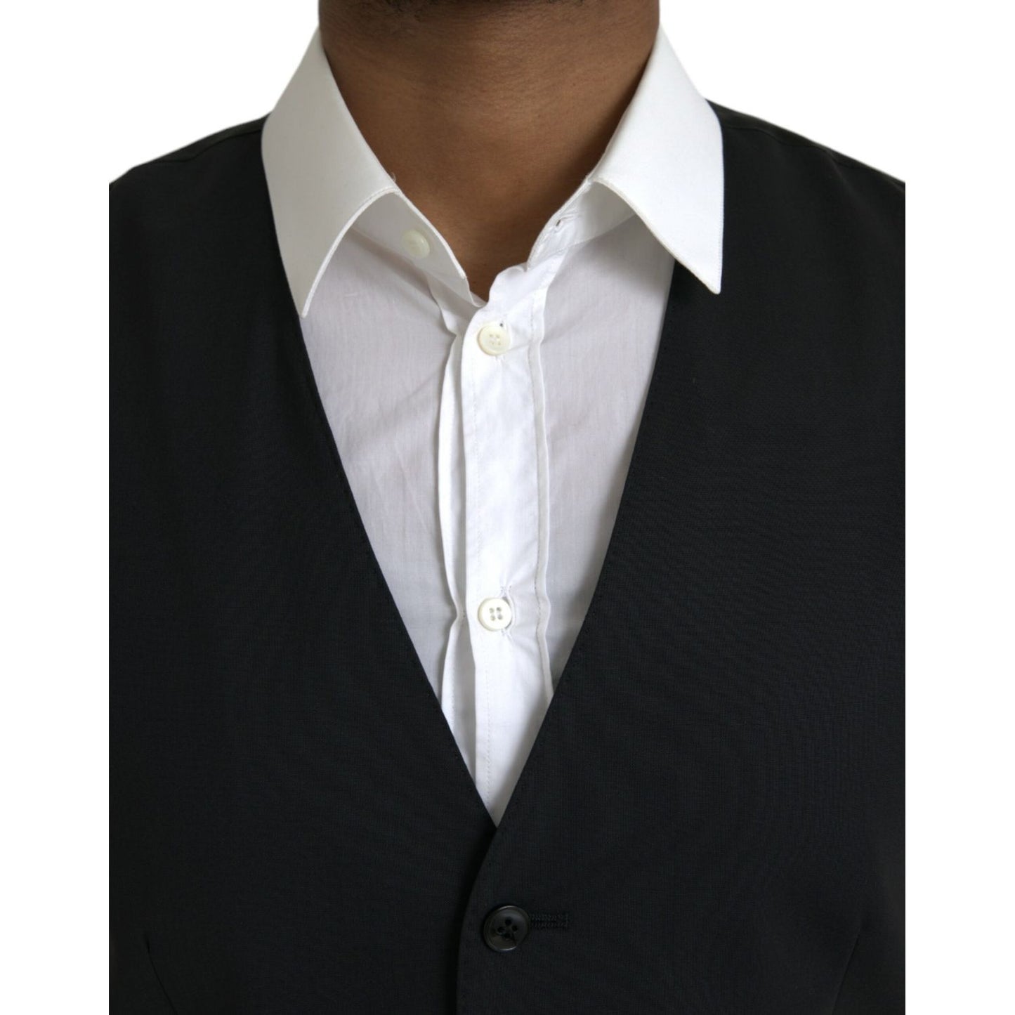 Dolce & Gabbana Black Wool Formal Dress Waistcoat Vest