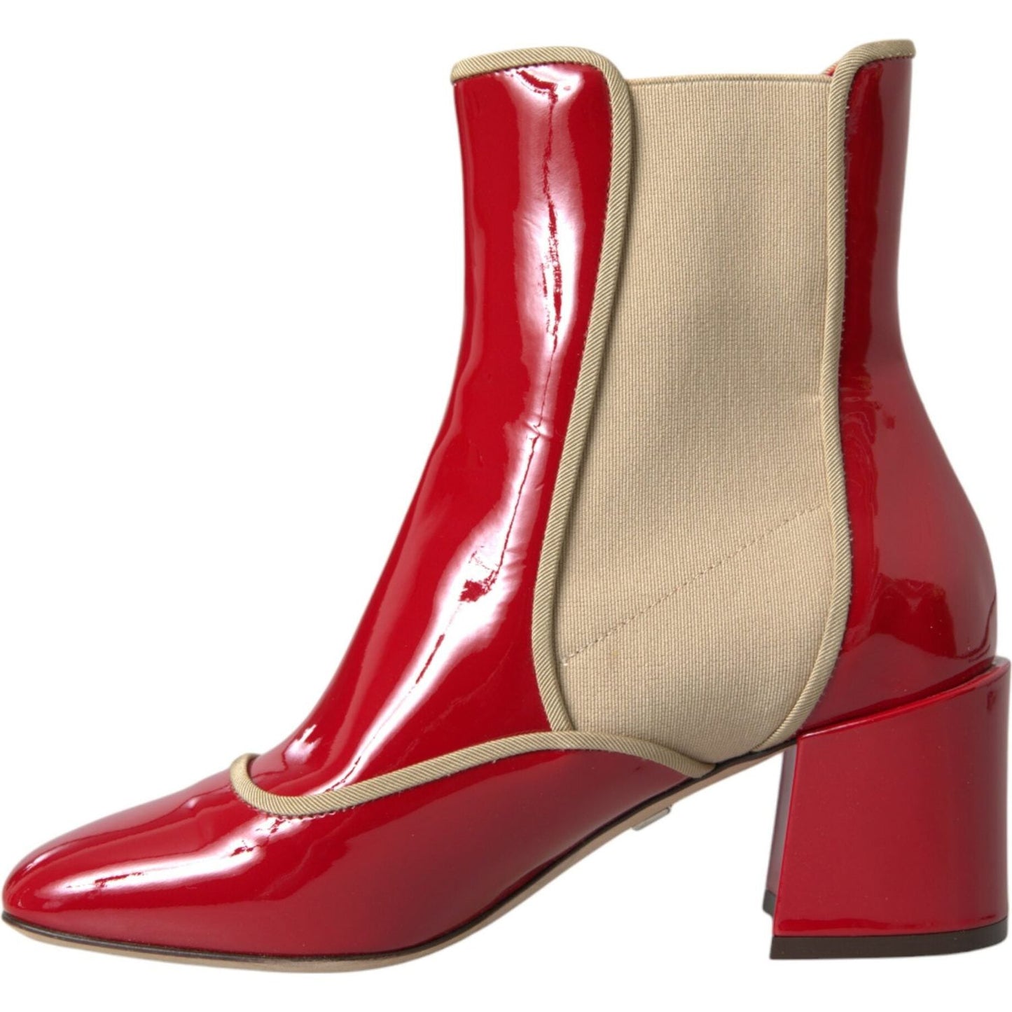 Dolce & Gabbana Red Beige Leather Embellished Mid Calf Boots Shoes Dolce & Gabbana