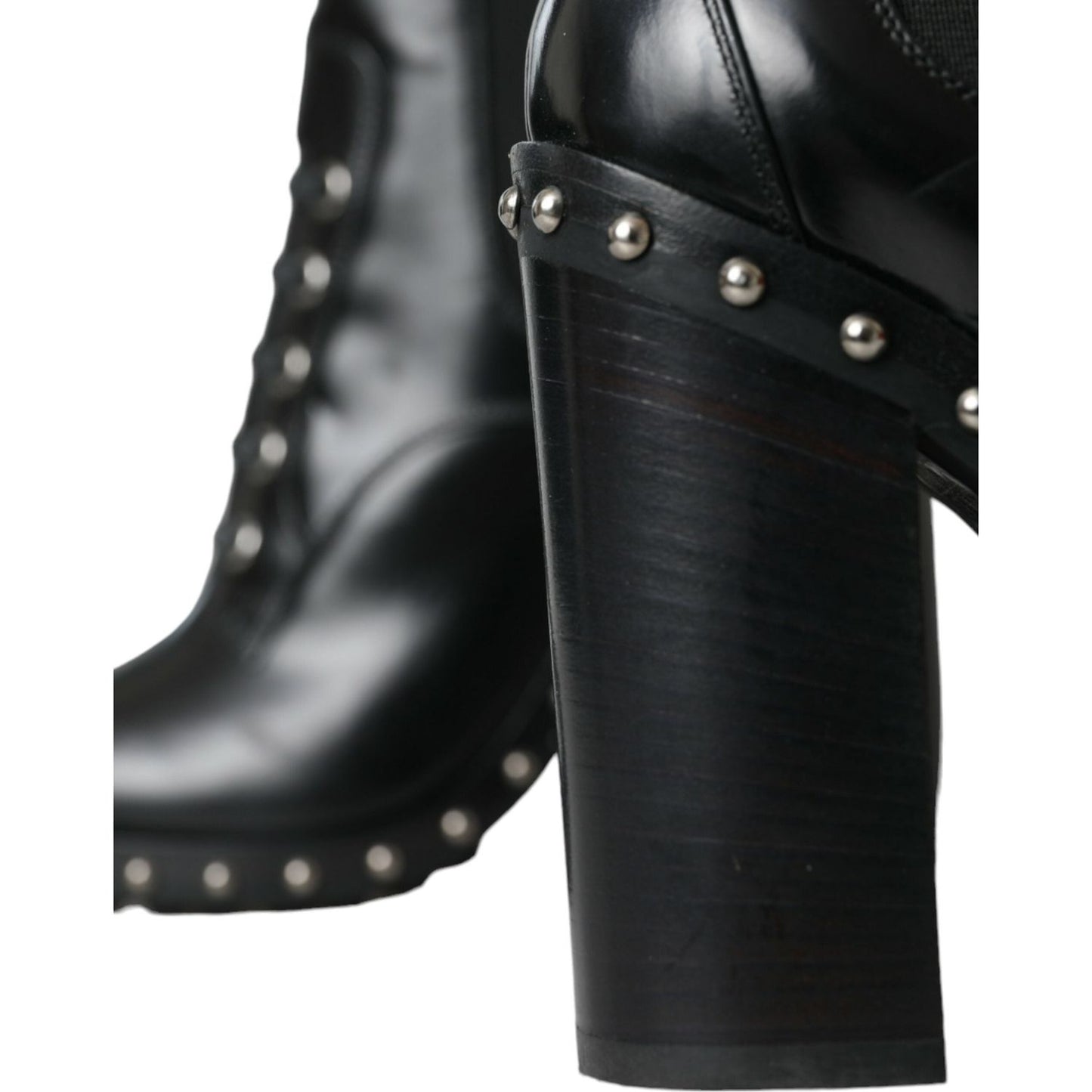 Dolce & Gabbana Black Leather Studded Lace Up Boots Shoes Dolce & Gabbana