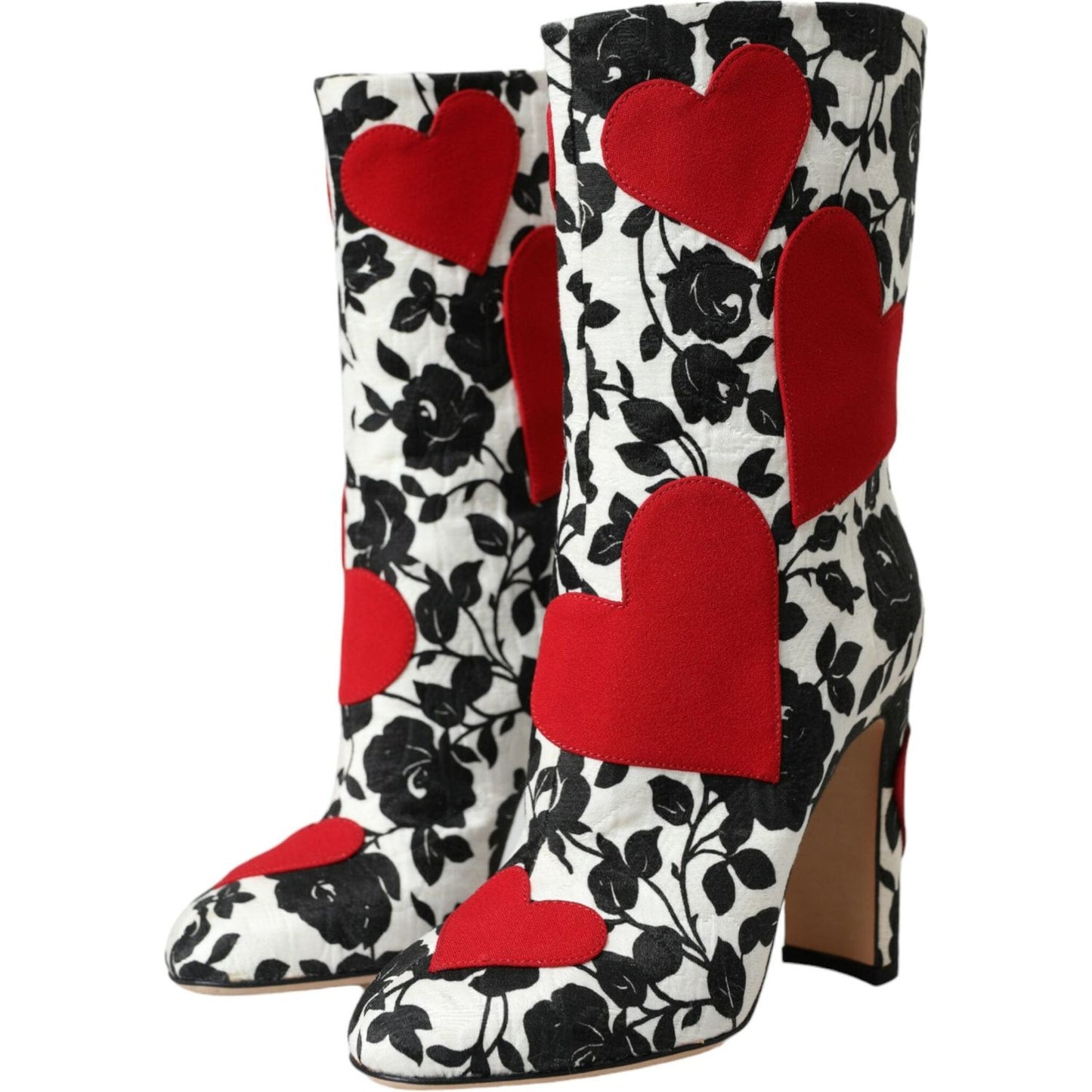 Dolce & Gabbana White Floral Hearts Leather High Boots Shoes Dolce & Gabbana