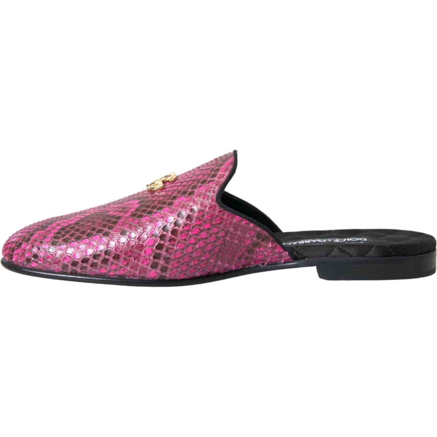 Dolce & Gabbana Fuchsia Python Logo Mule Flat Sandals Shoes Dolce & Gabbana