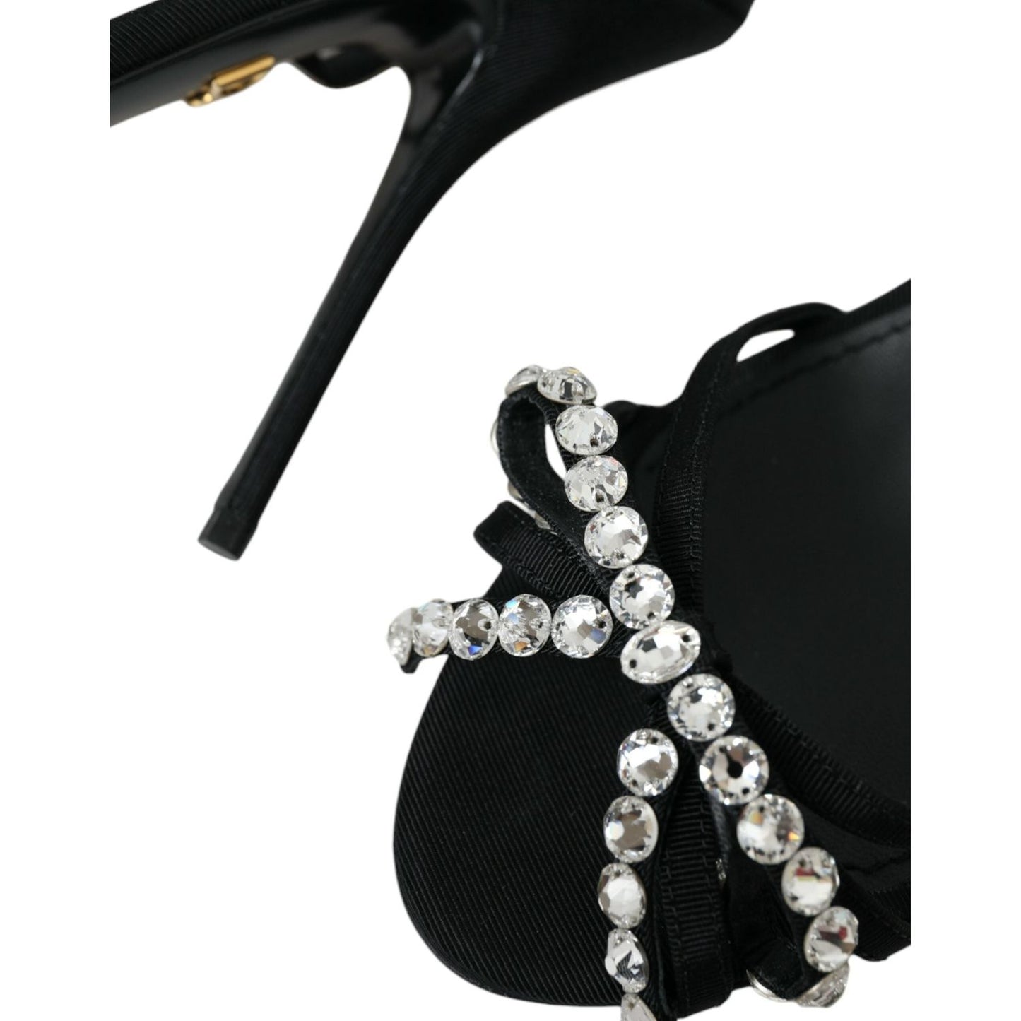 Dolce & Gabbana Black Viscose Crystal Bow Heels Sandals Shoes Dolce & Gabbana