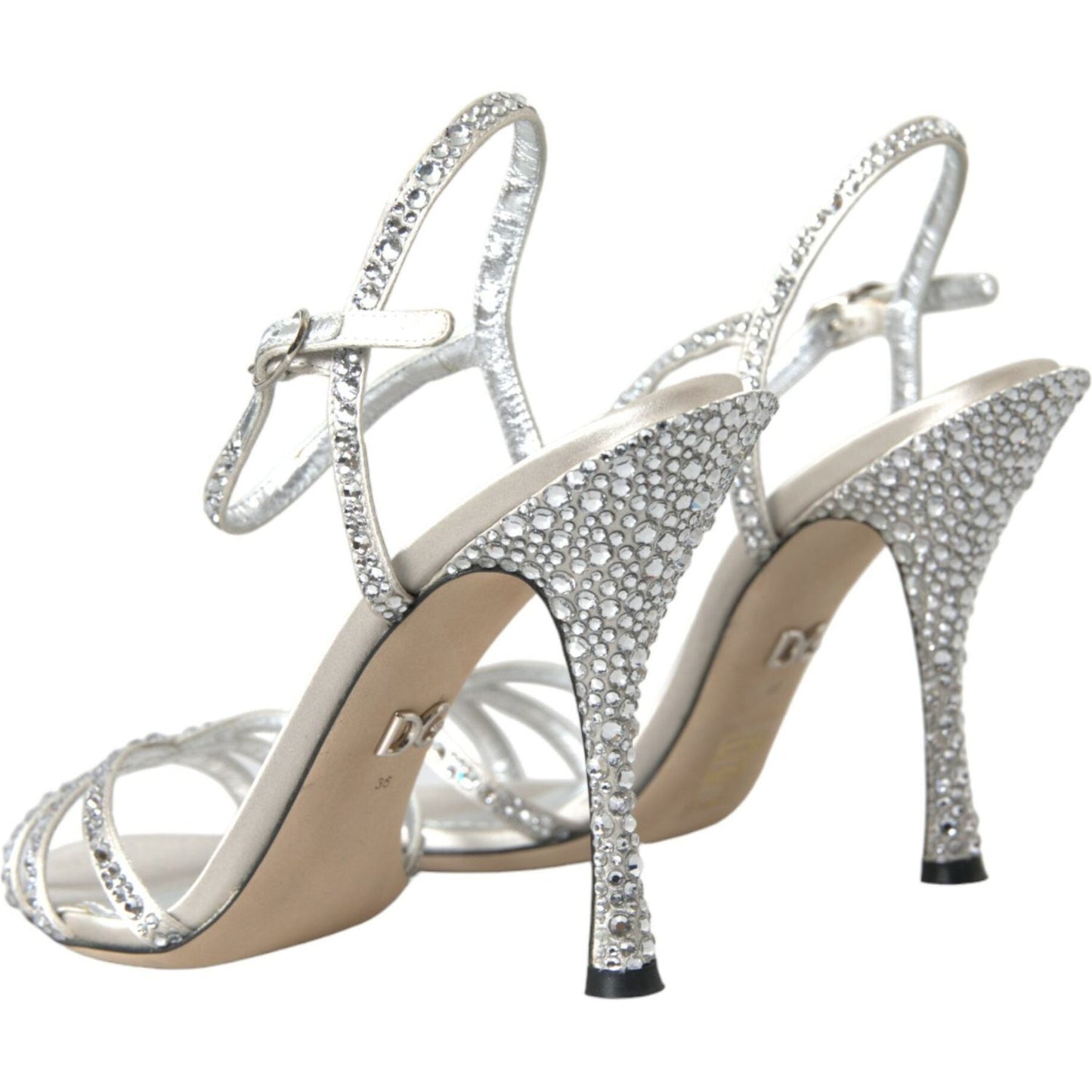 Dolce & Gabbana Silver Viscose Crystal Heels Sandals Shoes Dolce & Gabbana