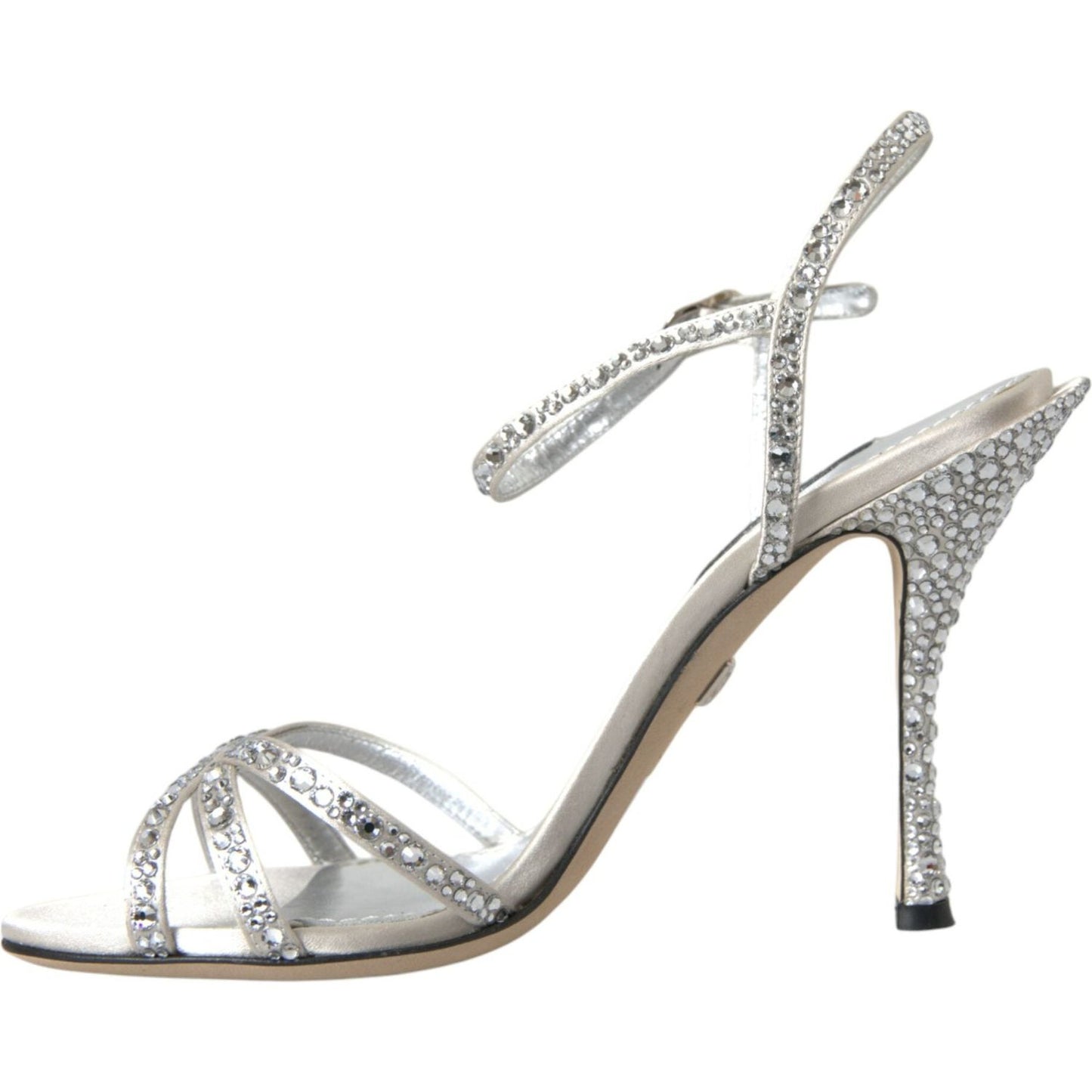 Dolce & Gabbana Silver Viscose Crystal Heels Sandals Shoes Dolce & Gabbana