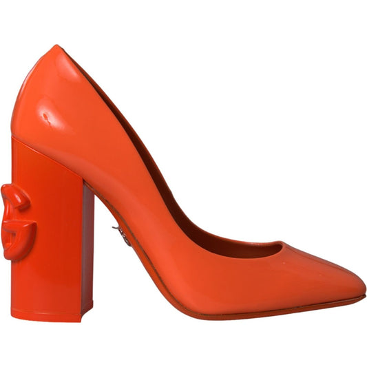 Dolce & Gabbana Orange Patent Leather Logo Heels Pumps Shoes Dolce & Gabbana