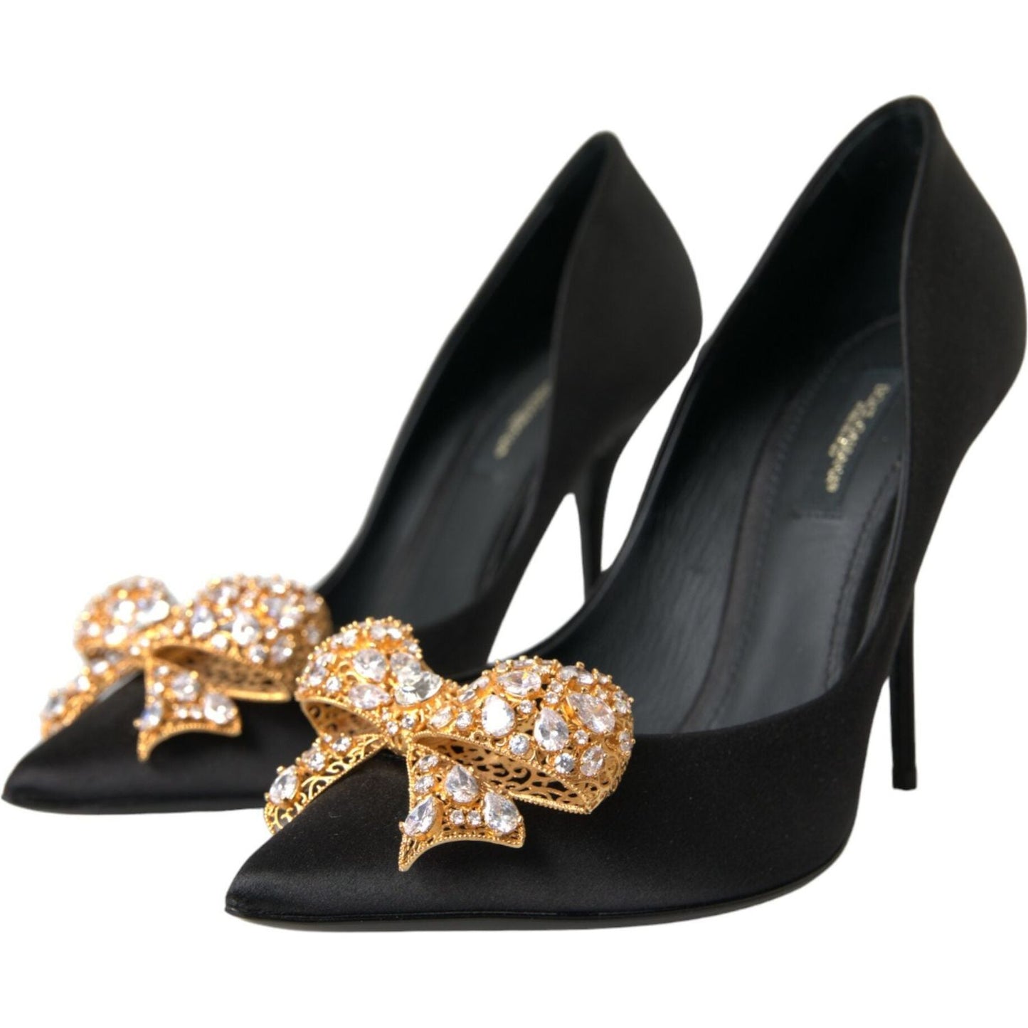 Dolce & Gabbana Black Satin Bow Crystal Heels Pumps Shoes Dolce & Gabbana