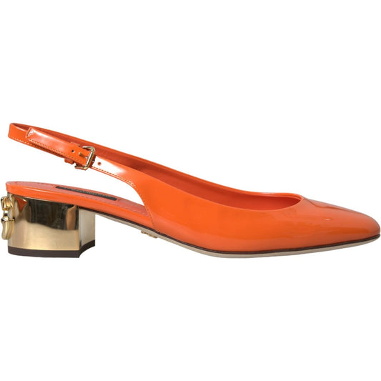 Dolce & Gabbana Orange Embellished Leather Slingback Shoes Dolce & Gabbana