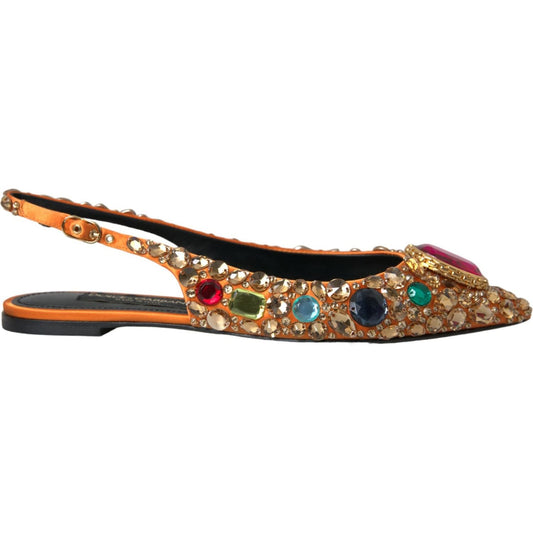 Dolce & Gabbana Orange Satin Crystals Flats Sandals Shoes Dolce & Gabbana