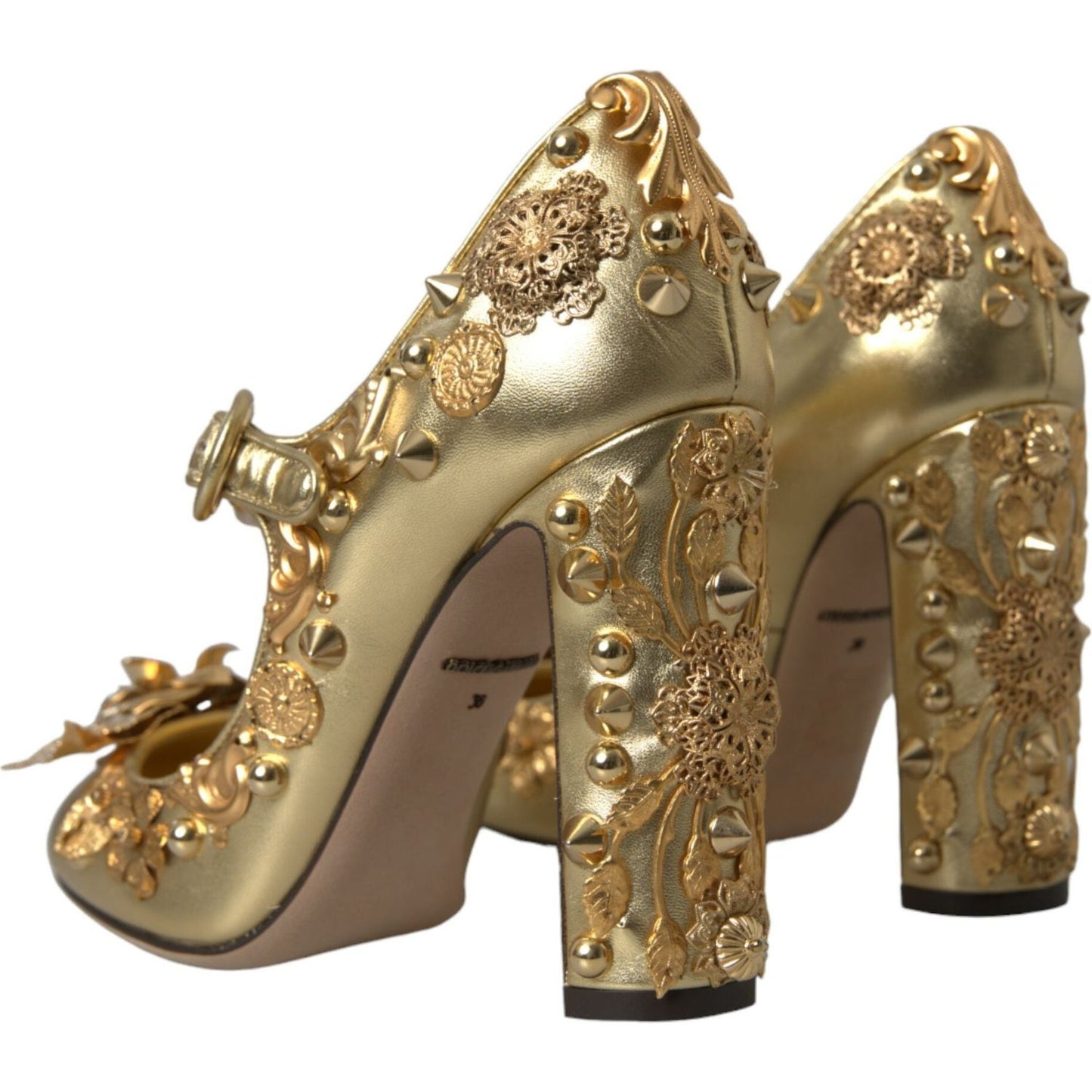 Dolce & Gabbana Gold Leather Crystal Mary Janes Pumps Shoes Dolce & Gabbana