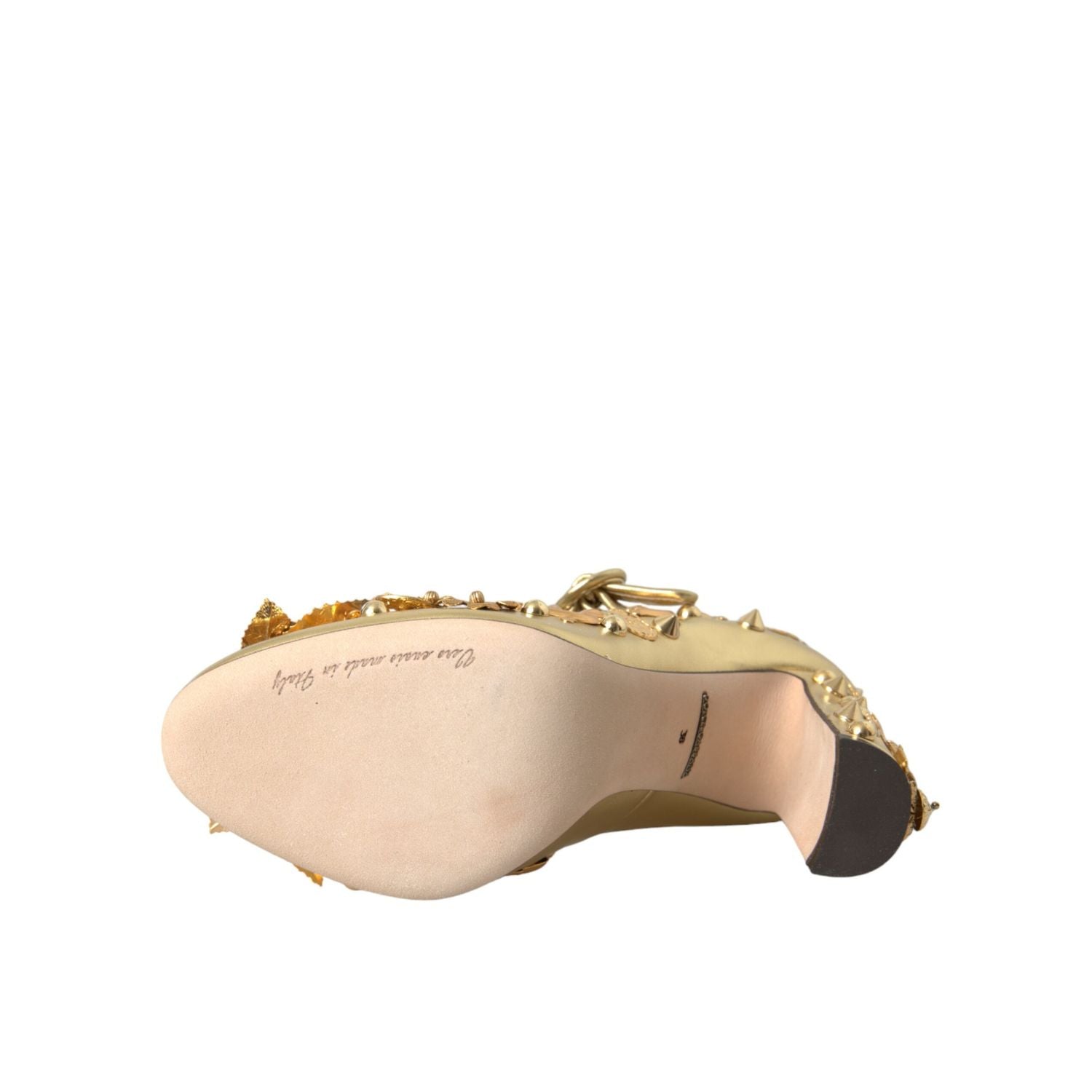 Dolce & Gabbana Gold Leather Crystal Mary Janes Pumps Shoes