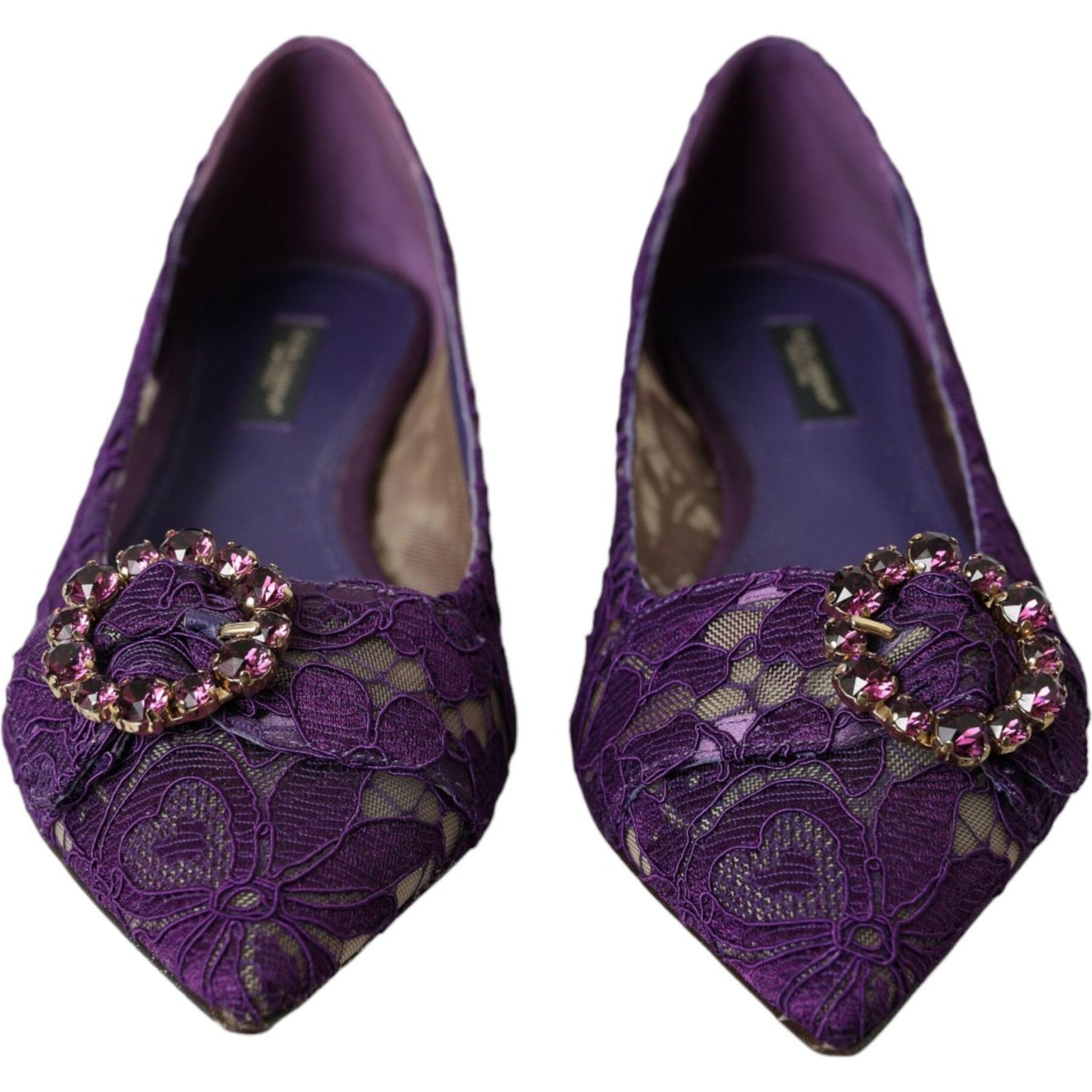 Dolce & Gabbana Purple Taormina Lace Crystal Loafers Shoes Dolce & Gabbana