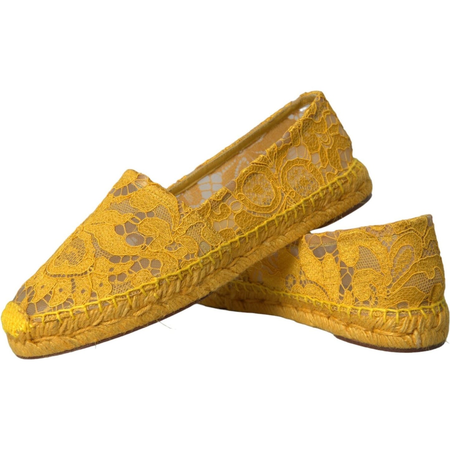 Dolce & Gabbana Yellow Taormina Lace Espadrille Loafers Flats Shoes Dolce & Gabbana