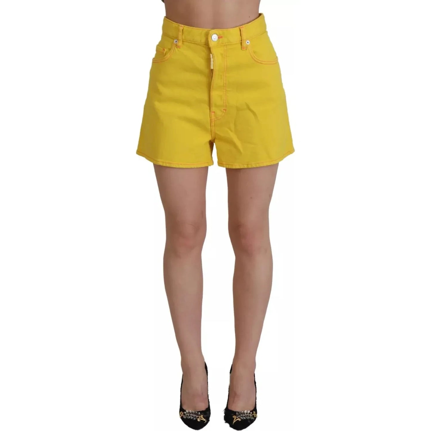 Dsquared² Yellow Cotton High Waist Baggy Women Hotpants Shorts Dsquared² Dark Khaki