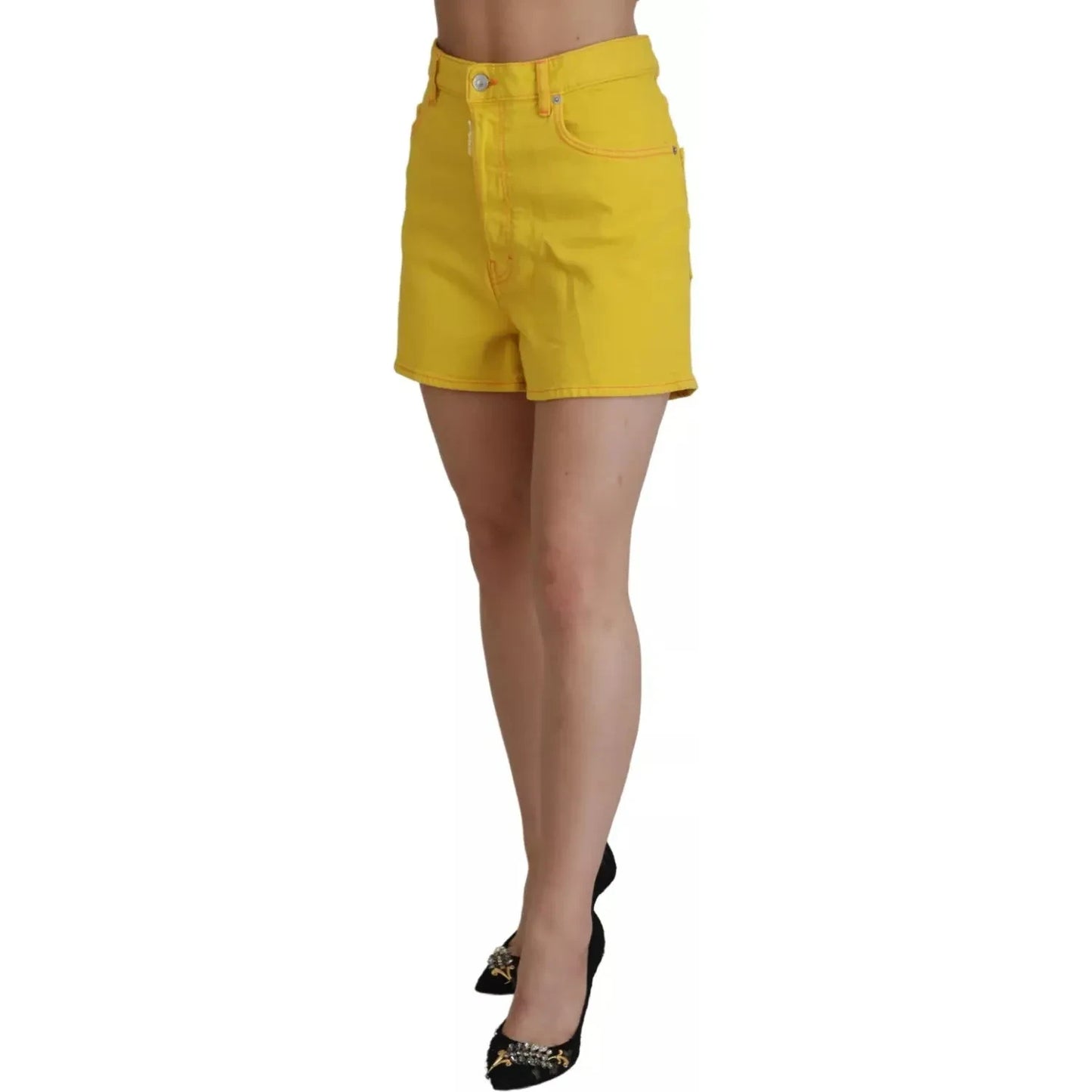 Dsquared² Yellow Cotton High Waist Baggy Women Hotpants Shorts Dsquared² Dark Goldenrod