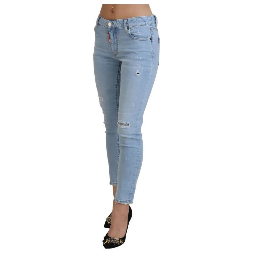 Dsquared² Blue Tattered Mid Waist Cropped Twiggy Denim Jeans Dsquared² Light Slate Gray