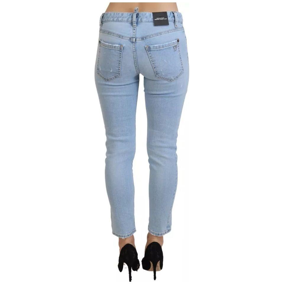 Dsquared² Blue Tattered Mid Waist Cropped Twiggy Denim Jeans Dsquared² Dark Gray