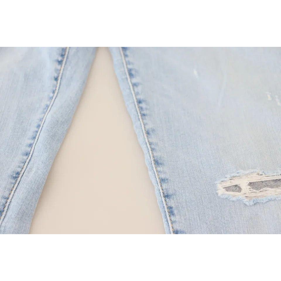 Dsquared² Blue Tattered Mid Waist Cropped Twiggy Denim Jeans Dsquared² Light Gray
