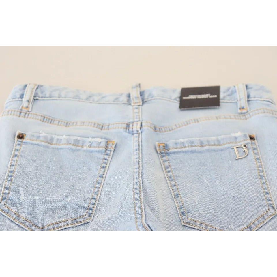 Dsquared² Blue Tattered Mid Waist Cropped Twiggy Denim Jeans Dsquared² Light Gray