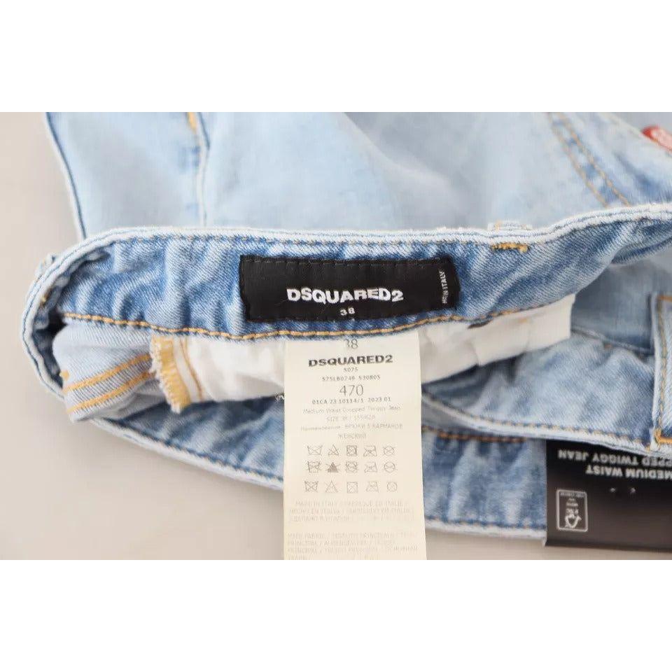 Dsquared² Blue Tattered Mid Waist Cropped Twiggy Denim Jeans Dsquared² Light Gray