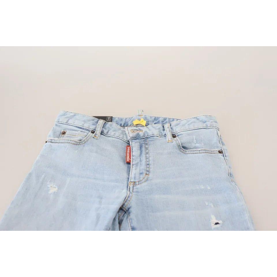 Dsquared² Blue Tattered Mid Waist Cropped Twiggy Denim Jeans Dsquared² Light Gray