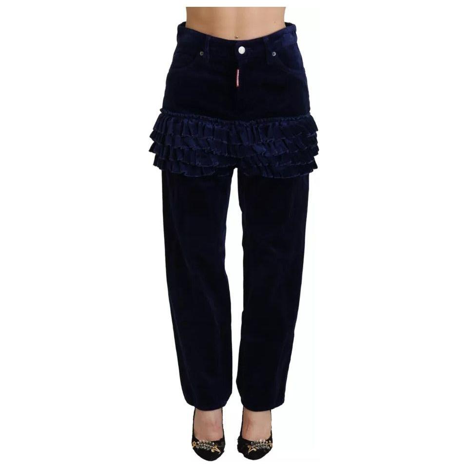 Dsquared² Blue Ruffles HighWaist Cotton Denim Boston Fit Pants Dsquared² Black