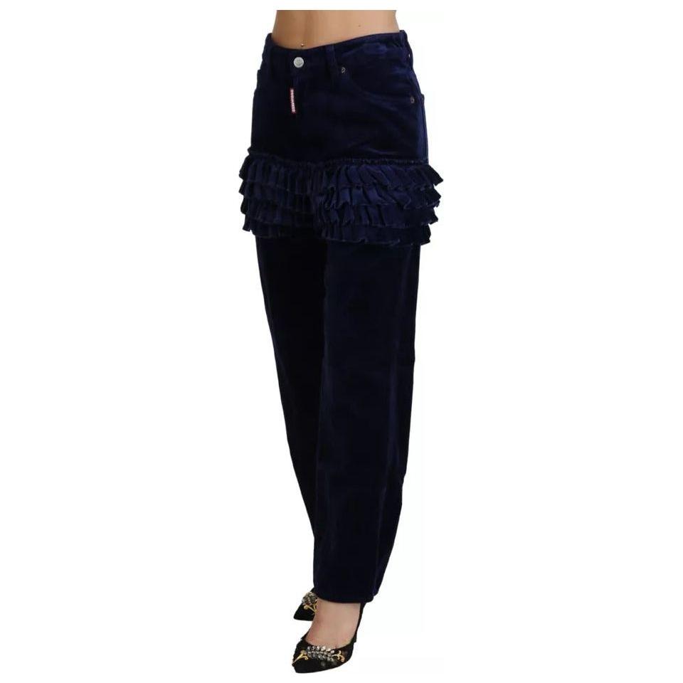 Dsquared² Blue Ruffles HighWaist Cotton Denim Boston Fit Pants Dsquared² Black