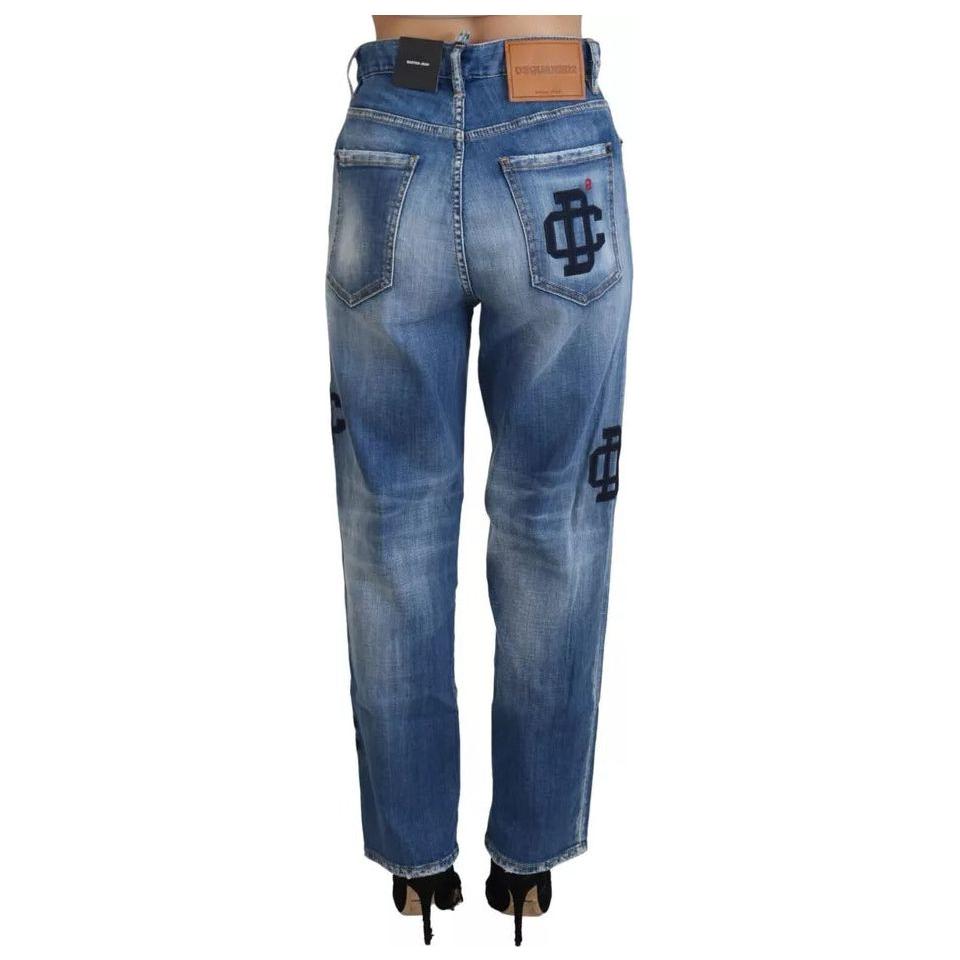 Dsquared² Blue Washed High Waist Straight Denim Boston Jeans Dsquared²