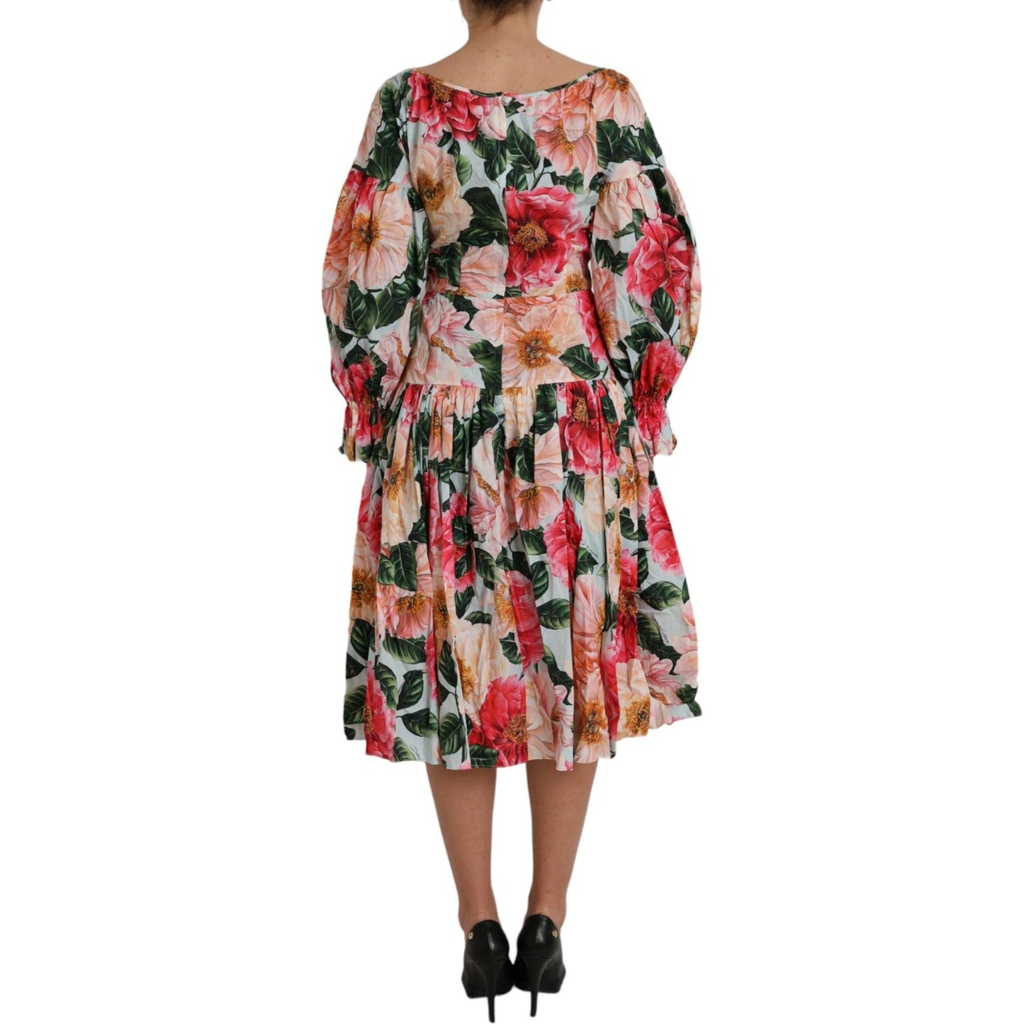 Dolce & Gabbana Multicolor Floral CottonAline Pleated Dress Dolce & Gabbana