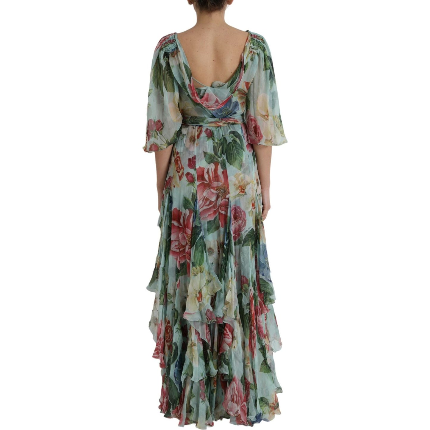 Dolce & Gabbana Blue Floral Print Tiered Long Maxi Dress Dolce & Gabbana