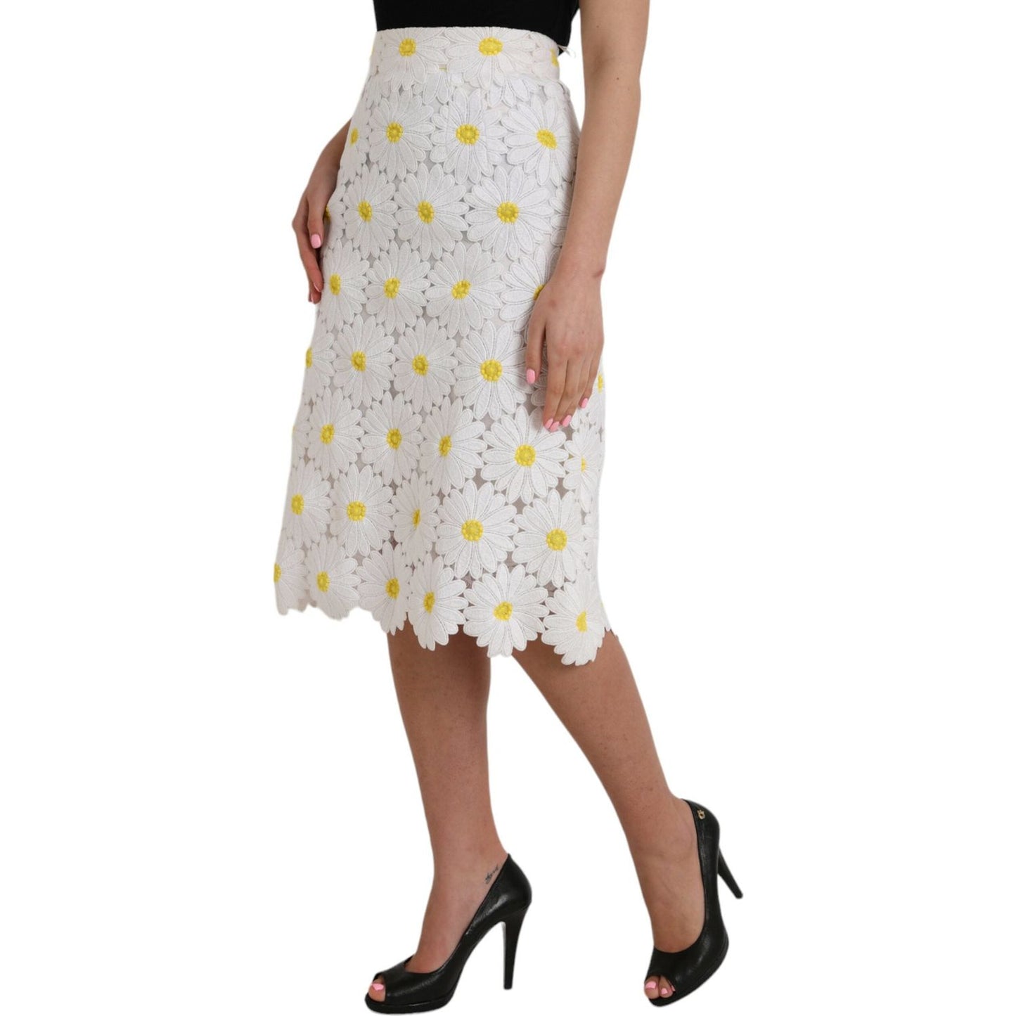 Dolce & Gabbana White Floral Pencil Straight Lace Skirt Dolce & Gabbana