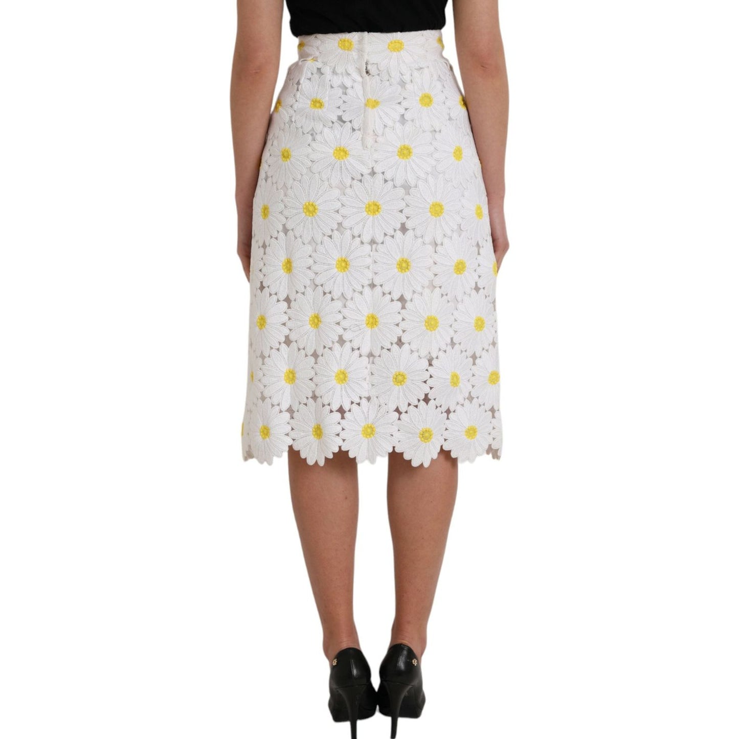 Dolce & Gabbana White Floral Pencil Straight Lace Skirt Dolce & Gabbana