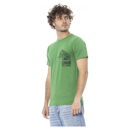 Cavalli Class Green Cotton Men T-Shirt Cavalli Class