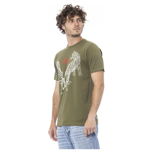 Cavalli Class Green Cotton Men T-Shirt Cavalli Class