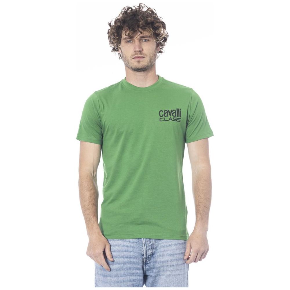 Cavalli Class Green Cotton Men T-Shirt Cavalli Class