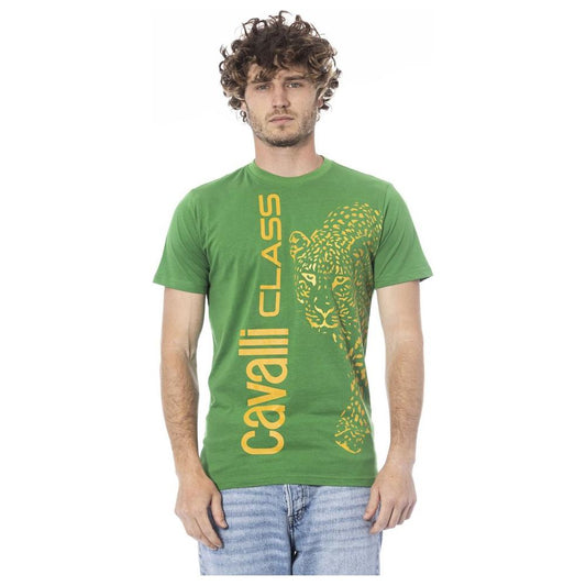 Cavalli Class Green Cotton Men T-Shirt Cavalli Class